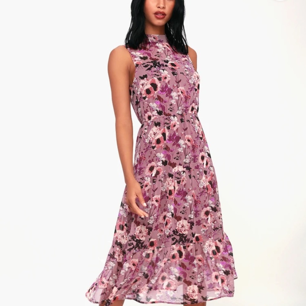 Lulu’s In My Dreams Mauve Floral Midi Dress